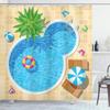 Ambesonne Pool Party Shower Curtain, Relaxing Time Swimming Pool Fun Summer Vacation Joy and Leisure Outdoor Image, Cloth Fabric Bathroom Decor Set with Hooks, 69" W x 75" L, Sky Blue Ecru view 1