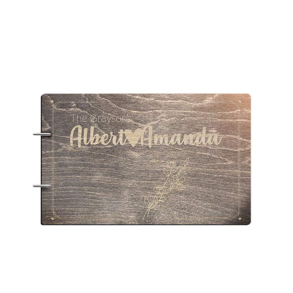 Bride and Groom Personalized Handmade Wedding Guest Book for Bride and Groom Wood Alternative Custom Engraved Newlywed Marriage Album 10 Designs to Choose from (Design 09, Black Walnut)
