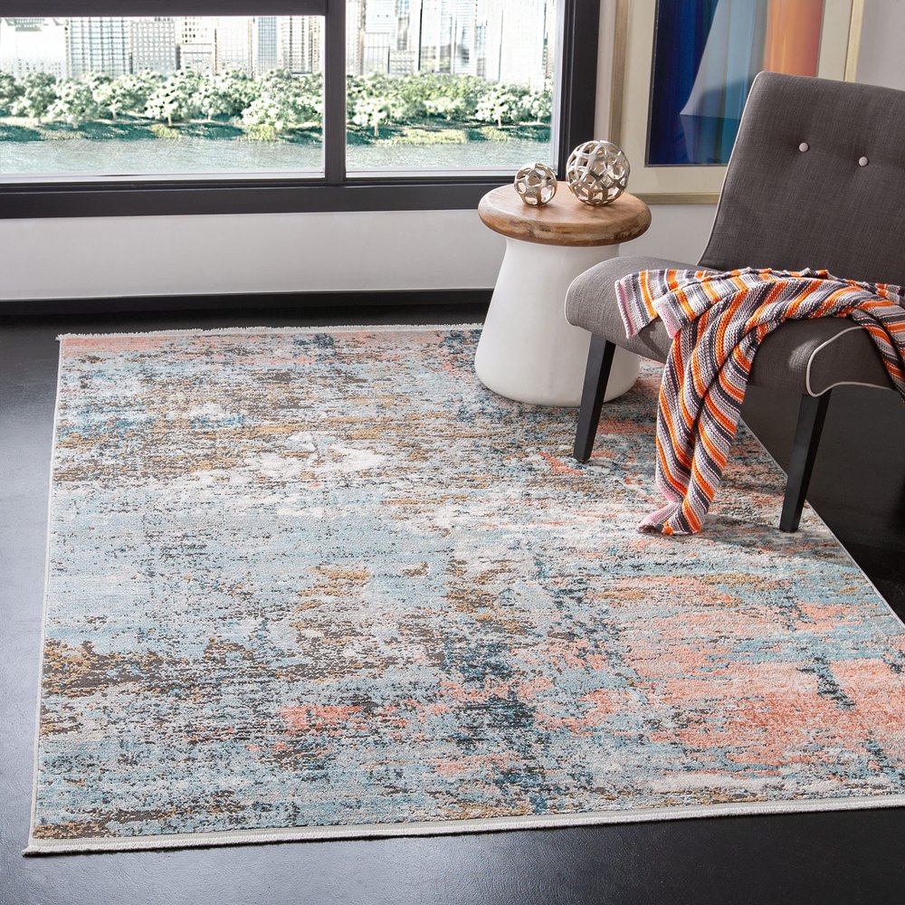 SAFAVIEH Shivan Collection 5'3" x 7'6" Grey / Pink SHV788B Modern Abstract Non-Shedding Living Room Bedroom Dining Home Office Area Rug