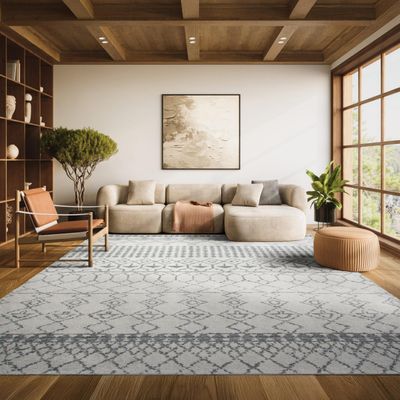SAFAVIEH Area Rug 8x10 - Tulum Collection - Large - Ivory & Grey, Moroccan Boho Distressed Design, Non-Shedding & Easy to Clean, Ideal for Living Room, Bedroom, Dining Space (TUL229A)