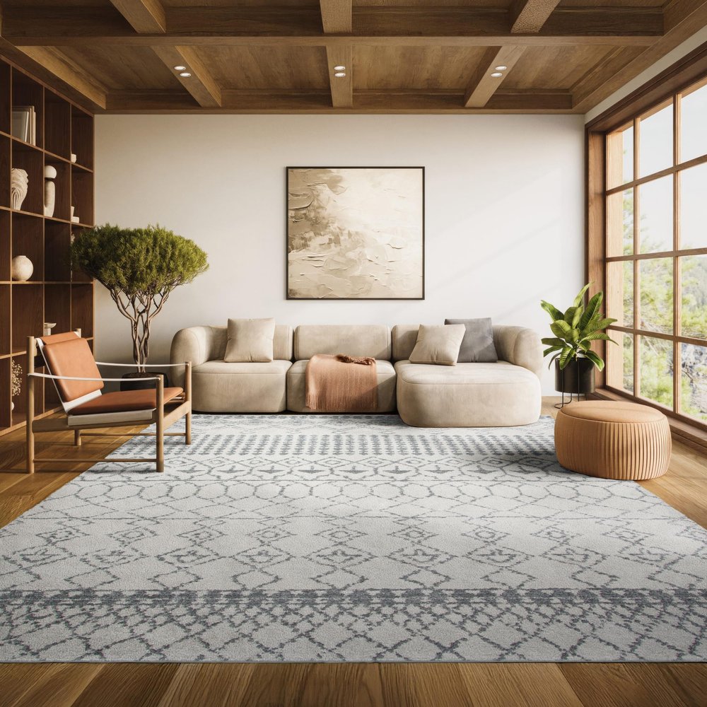 SAFAVIEH Area Rug 8x10 - Tulum Collection - Large - Ivory & Grey, Moroccan Boho Distressed Design, Non-Shedding & Easy to Clean, Ideal for Living Room, Bedroom, Dining Space (TUL229A)