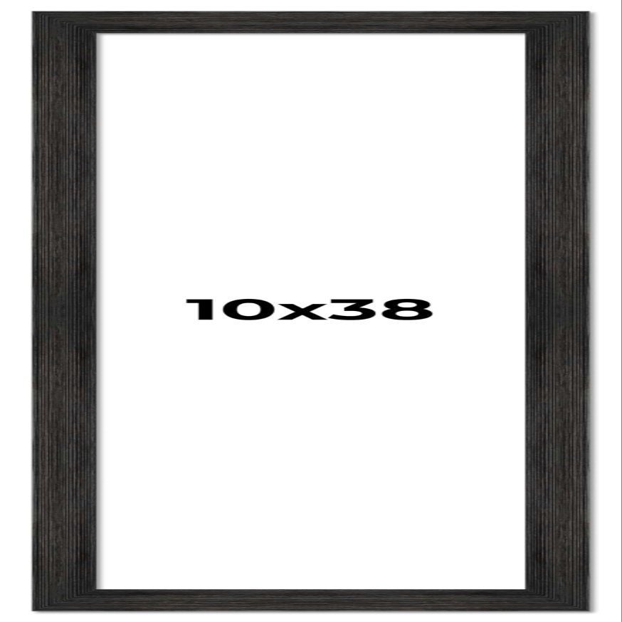 10x38 Frame Black Barnwood Picture Frame - Modern Photo Frame Includes UV Acrylic Shatter Guard Front, Acid Free Foam Backing Board, Hanging Hardware Wood Wall Frames for Family Photos - no Mat