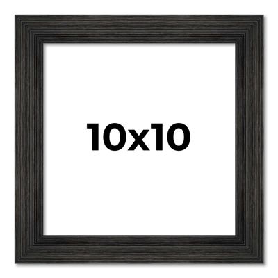 10x10 Frame Black Barnwood Picture Frame - Modern Photo Frame Includes UV Acrylic Shatter Guard Front, Acid Free Foam Backing Board, Hanging Hardware Wood Square Frame Wall Frames for Family Photos