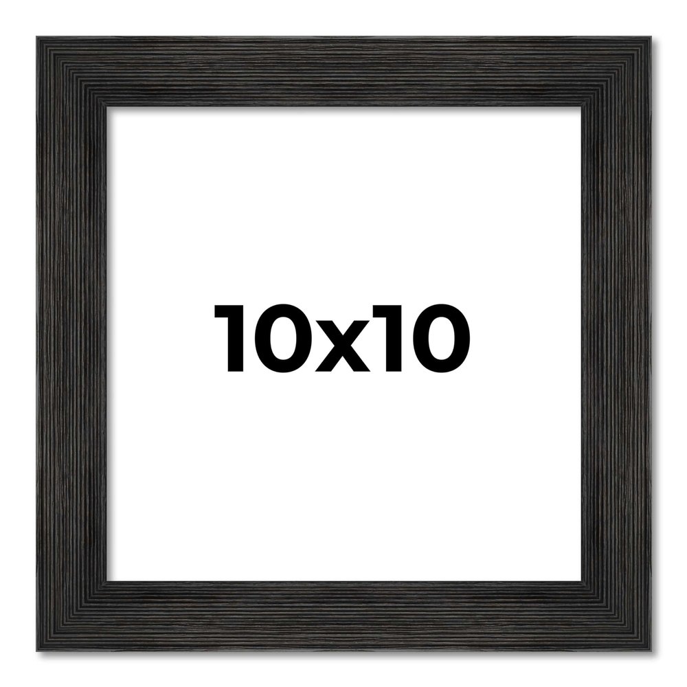 10x10 Frame Black Barnwood Picture Frame - Modern Photo Frame Includes UV Acrylic Shatter Guard Front, Acid Free Foam Backing Board, Hanging Hardware Wood Square Frame Wall Frames for Family Photos