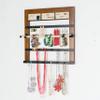 Hives and Honey Tori Wall Hanging Jewelry Rack Wall-Mounted Organizer with Ring Rolls, Earring Slots, Bracelet Bar & Necklace Hooks, Anti-Tarnish Linen, Walnut view 1