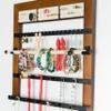 Hives and Honey Tori Wall Hanging Jewelry Rack Wall-Mounted Organizer with Ring Rolls, Earring Slots, Bracelet Bar & Necklace Hooks, Anti-Tarnish Linen, Walnut view 2