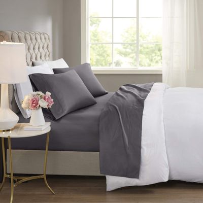 Beautyrest BR 600 TC Cooling Cotton Blend Solid Bed Sheet Set with 16 Inch Deep Pocket, Hypoallergenic, All Season, Soft Bedding-Set, Matching Pillow Case, King, Charcoal, 4 Piece (BR20-1008)