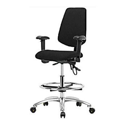 Thomas 1163R98 ESD Fabric High Bench Height Chair with Medium Back, Chrome Base, with Tilt, Adjustable Arms, Chrome Foot Ring, ESD Glides, Black