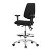Thomas 1163R98 ESD Fabric High Bench Height Chair with Medium Back, Chrome Base, with Tilt, Adjustable Arms, Chrome Foot Ring, ESD Glides, Black view 1