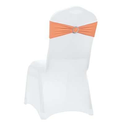 VDS - Peach | Spandex Chair Sashes Bows | 150 PCS | Stretch Elastic Banquet Universal Folding Chair Band Tie with Silver Buckle Slider for Wedding Party Conference Celebration Event Decoration