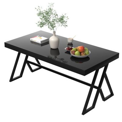 46" Living Room Coffee Table, Tempered Glass Tea Table Cocktail Desk,Metal Triangular Leg Coffee Table, Black Glass Tabletop Anti Scratch Polished Surface, Luxury Black Coffee Table for Home