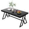 46" Living Room Coffee Table, Tempered Glass Tea Table Cocktail Desk,Metal Triangular Leg Coffee Table, Black Glass Tabletop Anti Scratch Polished Surface, Luxury Black Coffee Table for Home view 1