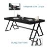 46" Living Room Coffee Table, Tempered Glass Tea Table Cocktail Desk,Metal Triangular Leg Coffee Table, Black Glass Tabletop Anti Scratch Polished Surface, Luxury Black Coffee Table for Home view 4