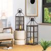 Glitzhome Farmhouse Oversized Wood Metal Lanterns Decorative Hanging Candle Lanterns Set of 2, Black (No Glass) view 2
