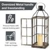 Glitzhome Farmhouse Oversized Wood Metal Lanterns Decorative Hanging Candle Lanterns Set of 2, Black (No Glass) view 4