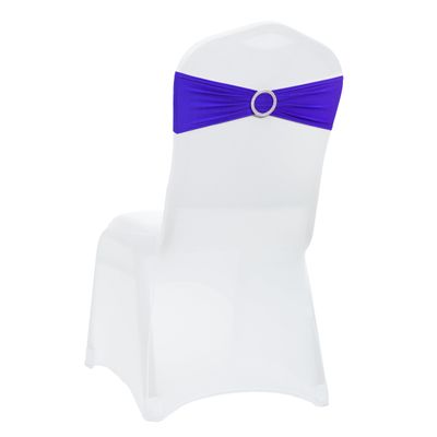 VDS - Royal Blue | Spandex Chair Sashes Bows | 150 PCS | Stretch Elastic Banquet Universal Folding Chair Band Tie with Silver Buckle Slider for Wedding Party Conference Celebration Event Decoration