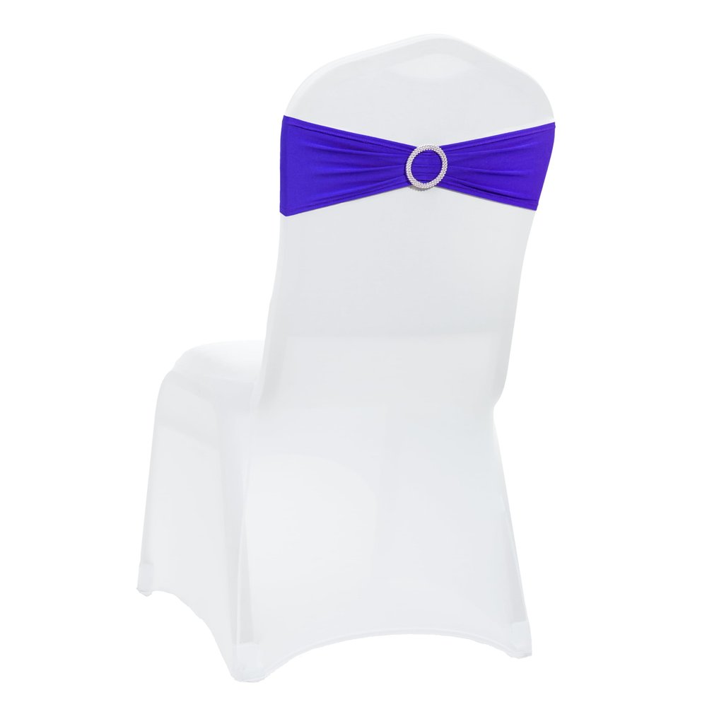 VDS - Royal Blue | Spandex Chair Sashes Bows | 150 PCS | Stretch Elastic Banquet Universal Folding Chair Band Tie with Silver Buckle Slider for Wedding Party Conference Celebration Event Decoration