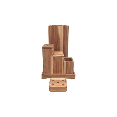 EcoDecors, Eleganto, 8 Piece, Teak Wood Bathroom Amenities Set, Teak Bath Amenity Set, Bathroom Accessory, in Natural Color
