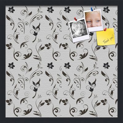 PinPix ArtToFrames 18x18 Custom Cork Bulletin Board Floral Black Flower Poster Board Has a Fabric Style Canvas Finish, Framed in Satin Black (PinPix-123)