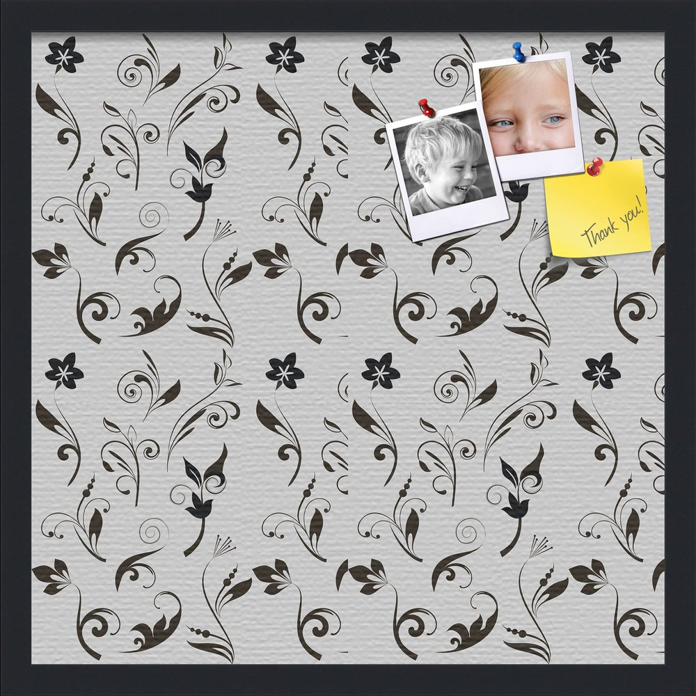 PinPix ArtToFrames 18x18 Custom Cork Bulletin Board Floral Black Flower Poster Board Has a Fabric Style Canvas Finish, Framed in Satin Black (PinPix-123)