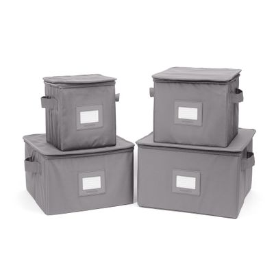 Covermates Keepsakes Dish Storage Box - Stackable, Reinforced Handles, China Storage, Graphite