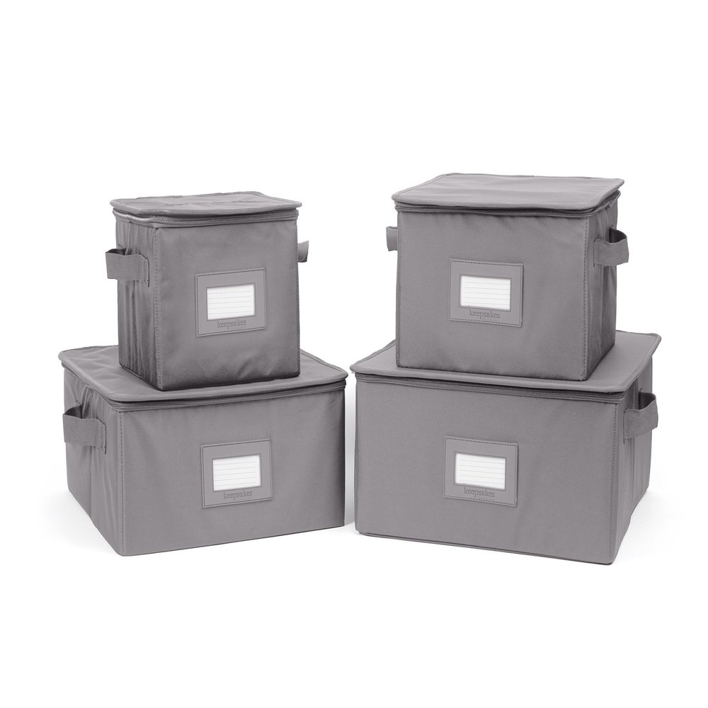 Covermates Keepsakes Dish Storage Box - Stackable, Reinforced Handles, China Storage, Graphite