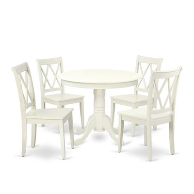 East West Furniture ANCL5-LWH-W 5 Piece Dining Table Set for 4 Includes a Round Kitchen Table with Pedestal and 4 Kitchen Dining Chairs, 36x36 Inch, Linen White
