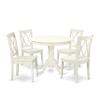 East West Furniture ANCL5-LWH-W 5 Piece Dining Table Set for 4 Includes a Round Kitchen Table with Pedestal and 4 Kitchen Dining Chairs, 36x36 Inch, Linen White view 1