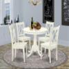 East West Furniture ANCL5-LWH-W 5 Piece Dining Table Set for 4 Includes a Round Kitchen Table with Pedestal and 4 Kitchen Dining Chairs, 36x36 Inch, Linen White view 2