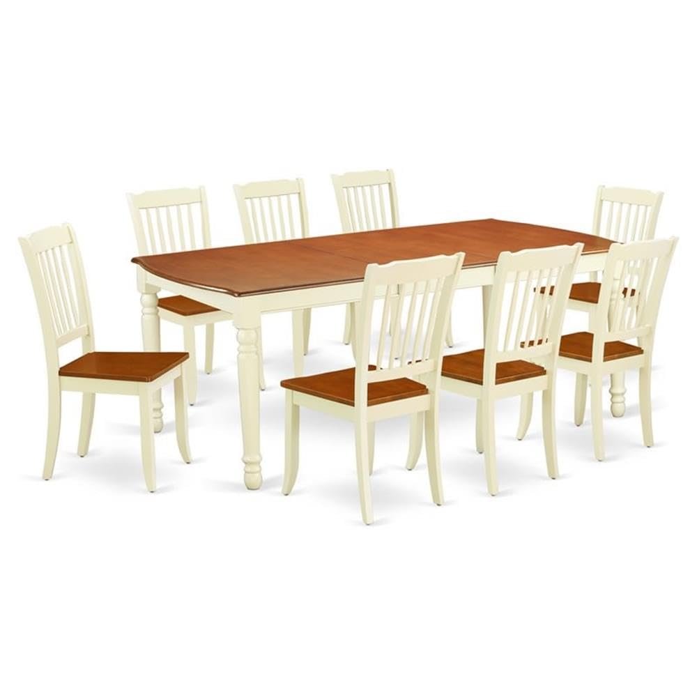 East West Furniture DODA9-BMK-W 9 Piece Dining Room Table Set Includes a Rectangle Wooden Table with Butterfly Leaf and 8 Kitchen Dining Chairs, 42x78 Inch, Buttermilk & Cherry