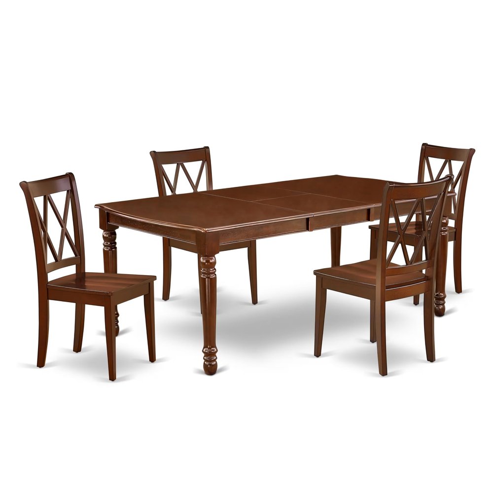 East West Furniture DOCL5-MAH-W 5 Piece Modern Dining Table Set Includes a Rectangle Wooden Table with Butterfly Leaf and 4 Kitchen Dining Chairs, 42x78 Inch, Mahogany