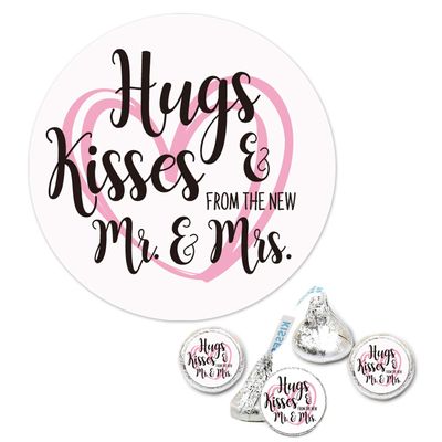 180 Chocolate Drop Labels Stickers - Hugs Kisses from the New Mr. & Mrs. Wedding Stickers for Weddings, Bridal Shower Engagement Party, Wedding Party Favors Decor