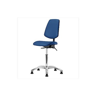 Thomas 1163W33 ESD/Cleanroom Vinyl Medium Bench Height Chair with Medium Back, Chrome Base, Without Tilt, Without Arms, Without Foot Ring, ESD Casters, Blue