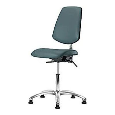 Thomas 1163V02 Cleanroom Vinyl Medium Bench Height Chair with Medium Back, Chrome Base, Without Tilt, Adjustable Arms, Without Foot Ring, Glides, Colonial Blue