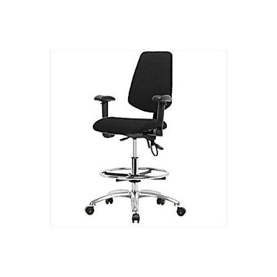 Thomas 1163T04 ESD Fabric High Bench Height Chair with Medium Back, Chrome Base, Without Tilt, Adjustable Arms, Chrome Foot Ring, ESD Casters, Black