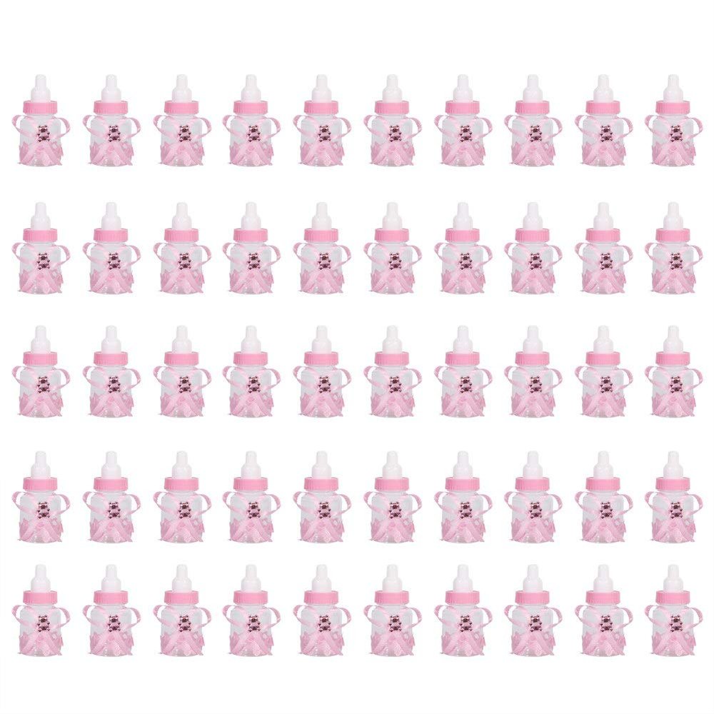 Zoternen 50PCS Candy Bottle Cute Party Candy Bottle Party Gifts Baby Shower Bottle Gadgets Party Favors Pink Mini Kids Bottle for Baby Girl Boy