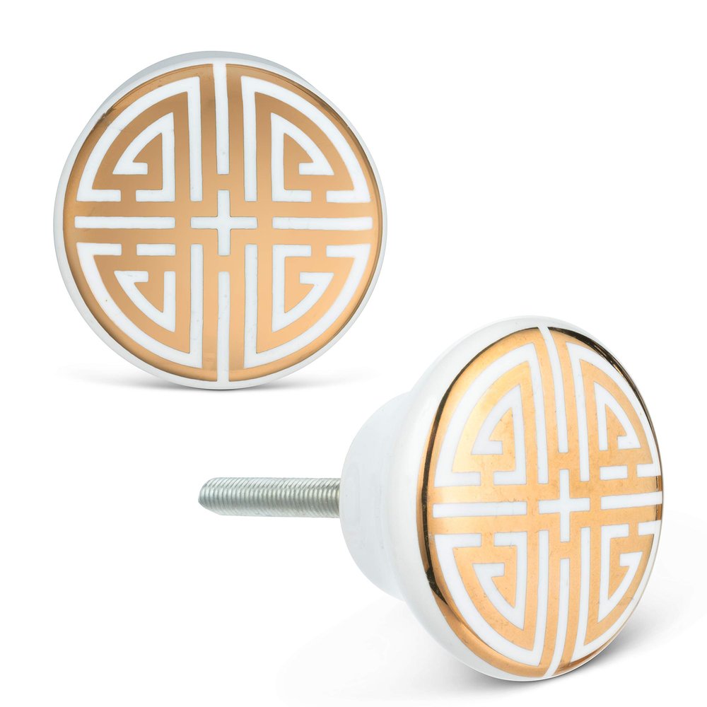Abbott Collection 27-HOME-16-SHOU Double Shou Knob, White/Gold