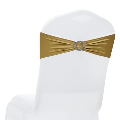 MDS Pack of 150 Spandex Foil Chair Sashes Bow Universal fits Elastic Stretch Chair Bands Ties with Buckle for Wedding Lycra Slider Bow - Metallic/zari/Sparkle Gold
