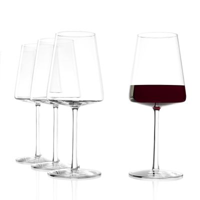 Stlzle Lausitz Red Wine Glasses Power Set of 4, 17 1/2 oz Premium Glasses for Full-Bodied Wines Modern Red Wine Glasses with Angular Design for Maximum Flavor Dishwasher- & Break-Resistant