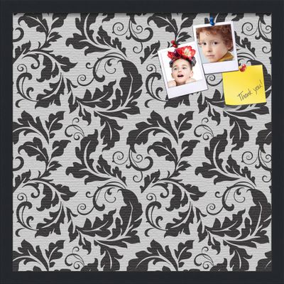 PinPix ArtToFrames 18x18 Custom Cork Bulletin Board Floral Black Leaf Poster Board Has a Fabric Style Canvas Finish, Framed in Satin Black (PinPix-180)