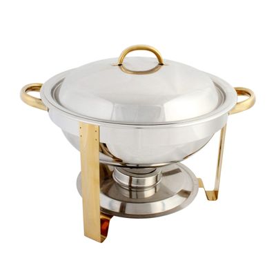Restaurant Essentials Stainless steel 4 quart gold accented round chafer, comes in set