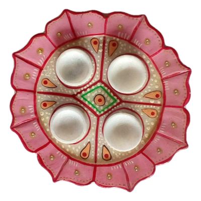 India Meets India Marble Meenakari Art 9 Inch Puja Plate Thali with 4 Bowl Handicraft by Awarded Indian Artisan