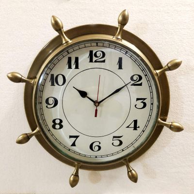 Antique Marine Brass Ship Wheel Clock 38.1 cm Nautical Wall Hanging Clock Home Decor