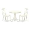 East West Furniture ANKE3-LWH-W 3 Piece Dining Room Table Set Contains a Round Kitchen Table with Pedestal and 2 Dining Chairs, 36x36 Inch, Linen White view 1