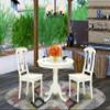 East West Furniture ANKE3-LWH-W 3 Piece Dining Room Table Set Contains a Round Kitchen Table with Pedestal and 2 Dining Chairs, 36x36 Inch, Linen White view 2