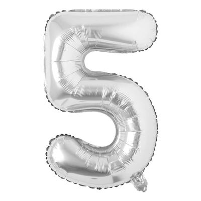 40 inch Letter Balloons Silver Alphabet Number Balloon Foil Mylar Party Wedding Bachelorette Birthday Bridal Shower Graduation Anniversary Celebration Decoration can fly with helium (number 5)