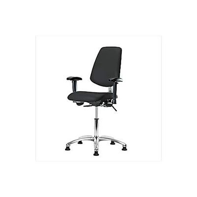 Thomas 1163U66 Cleanroom Vinyl Medium Bench Height Chair with Medium Back, Chrome Base, with Tilt, Adjustable Arms, Chrome Foot Ring, Chrome Casters, Black