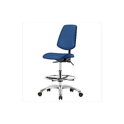 Thomas 1163T53 ESD Vinyl Medium Bench Height Chair with Medium Back, Chrome Base, Without Tilt, Without Arms, Without Foot Ring, ESD Casters, Blue