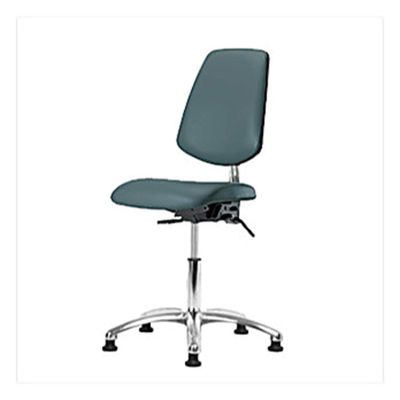 Thomas 1163U82 Cleanroom Vinyl Medium Bench Height Chair with Medium Back, Chrome Base, with Tilt, Without Arms, Without Foot Ring, Glides, Colonial Blue