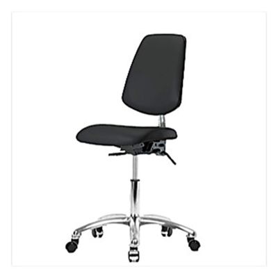 Thomas 1163U76 Cleanroom Vinyl Medium Bench Height Chair with Medium Back, Chrome Base, with Tilt, Without Arms, Without Foot Ring, Chrome Casters, Black